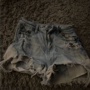 Distressed Light Blue Denim Shorts